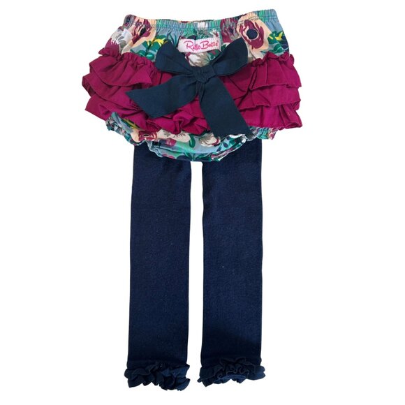 Ruffle Butts Baby Navy Floral Bloomers and Tights - Picture 7 of 8